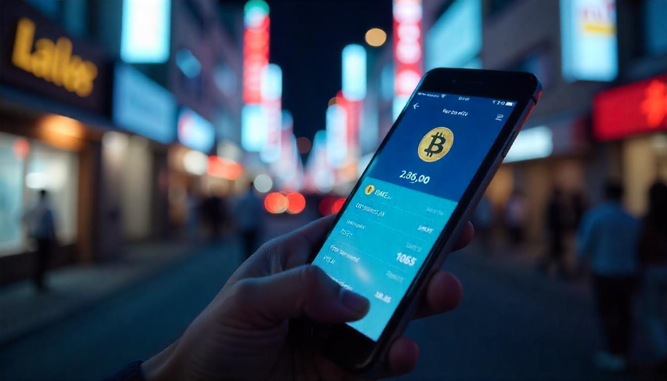 A smartphone showing a small cryptocurrency purchase transaction